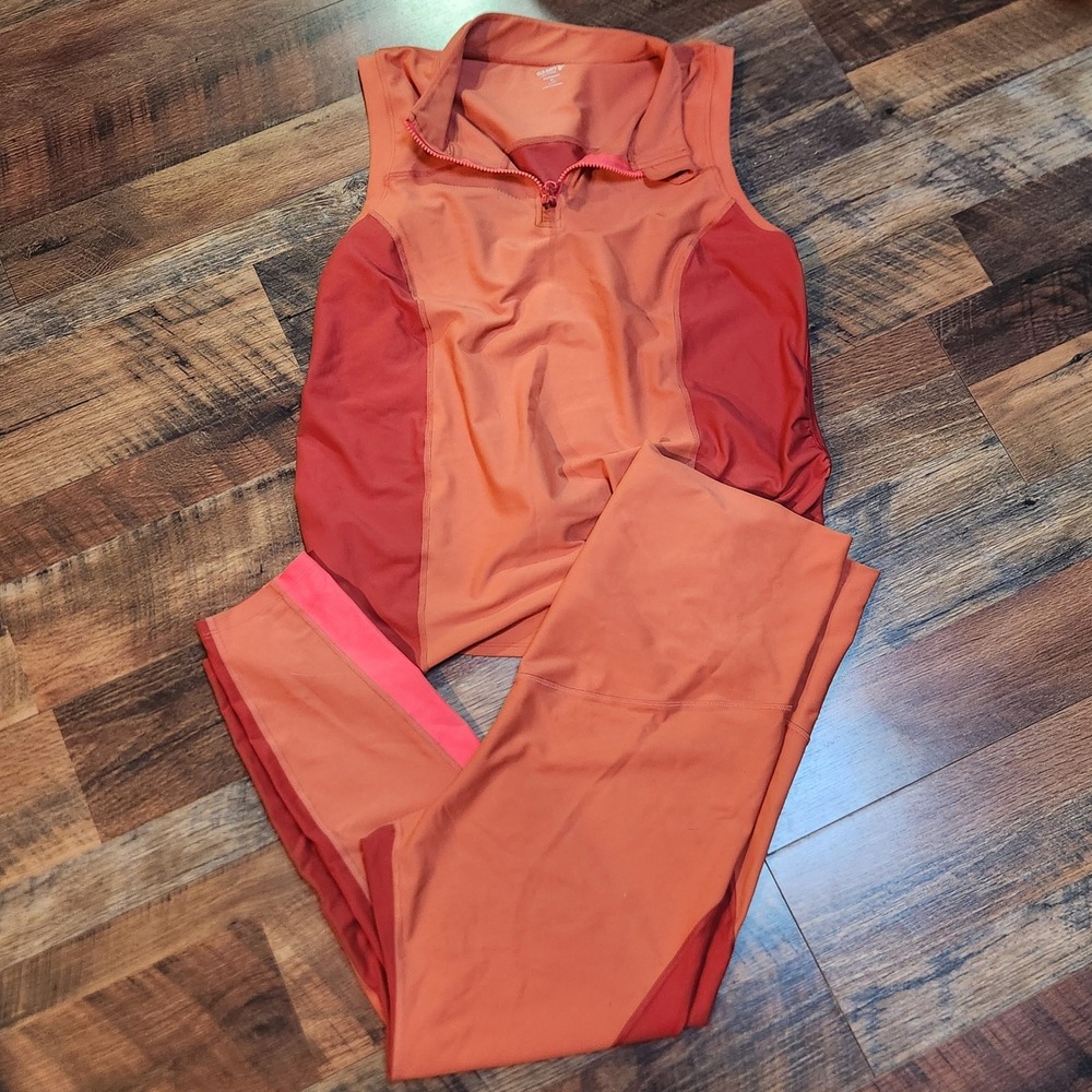 Old Navy Active Powersoft Set Womens XL Orange Colorblock Quarter Zip Leggings